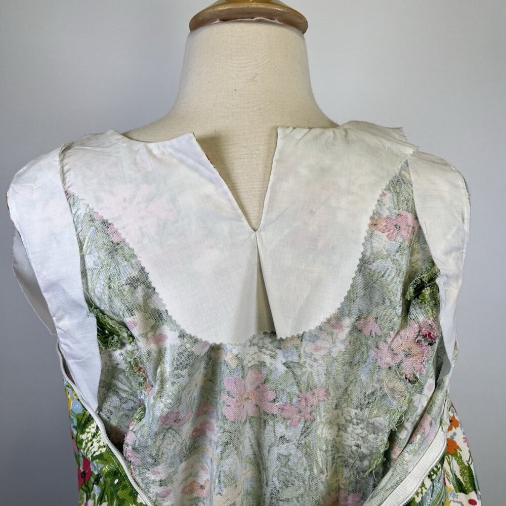Vintage 60s Shift Mod MCM Floral Dress Green Spring Sleeveless Retro Sundress - Picture 10 of 10